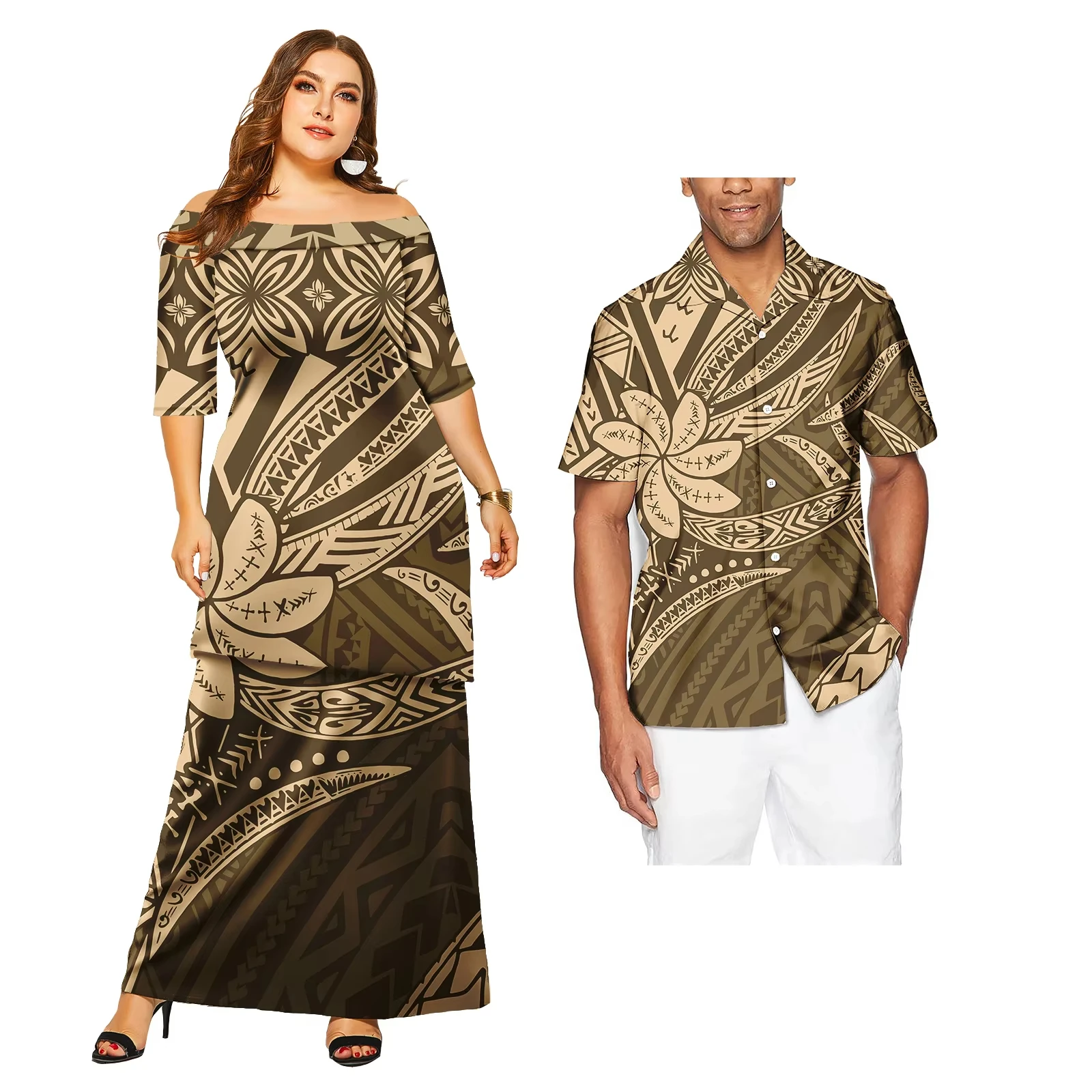 Couples Outfit Sets Samoa Tribal Polynesian Ladies Dress and Men's Top Lovers Matching