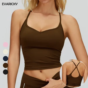 Evaricky High Quality Women's Slim Fit Tank Top New Design V Neck Solid Color Breathable Soft Customized Logo Yoga Workout Top