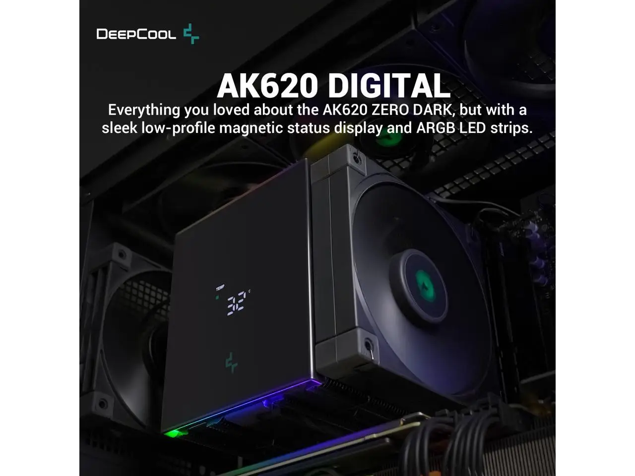 DeepCool AK620 DIGITAL Performance Air Cooler Real-Time CPU Status Screen 6 Copper Heat Pipes Twin 120mm FDB Fans Black
