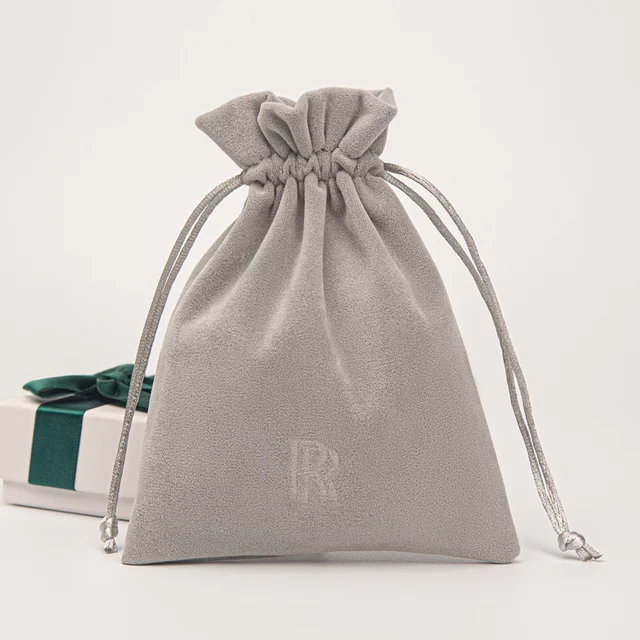 Custom Logo Printing Small Velvet Drawstring Jewelry Bag Reusable Perfume Storage Velvet Suede Pouch for Packaging