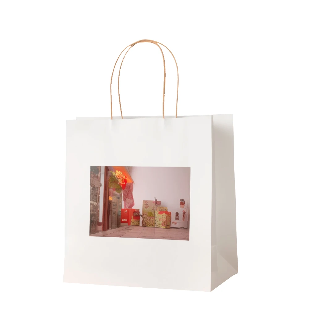 Large Capacity Customizable Washable Square Bottom Paper Gift Bag Ivory Board with Recycled Materials Printed Logo Food Gifts