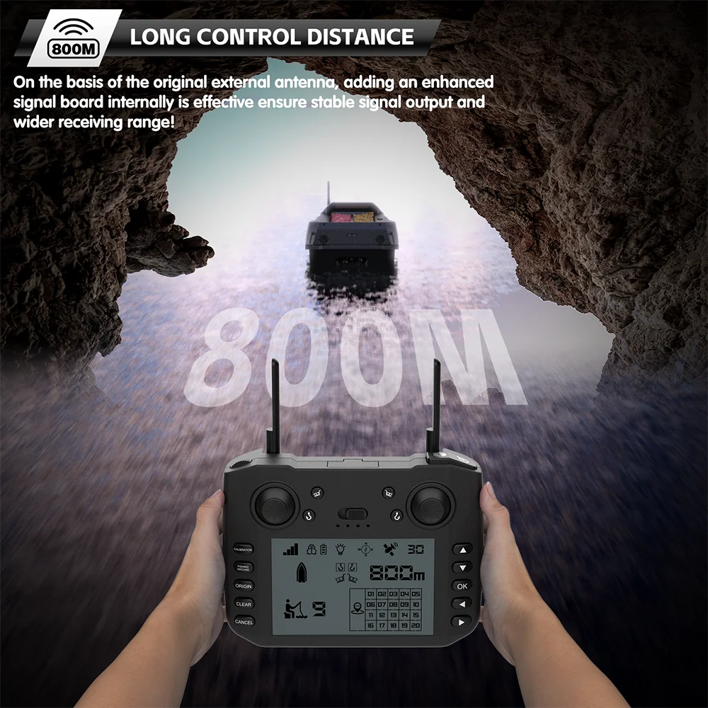 Bateau Amorceur RC V080 Avec GPS+BeiDou – 180 Points, 800m, Capacité 3kg, Retour Auto