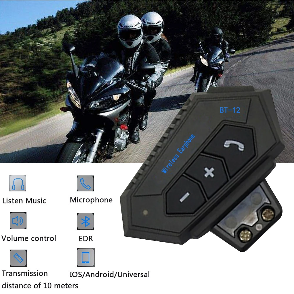 Waterproof Bluetooth Headset BT12 for Motorcycle Helmet with Microphone Support Music Control