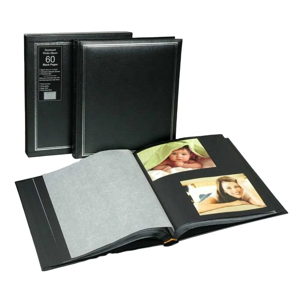 Factory Custom Acid Free Black/White Hard Paper Traditional Photo Album Dry Mount Album with Glassine Paper in Between Pages