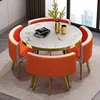Stone-like pattern table+4  white and orange leather chairs