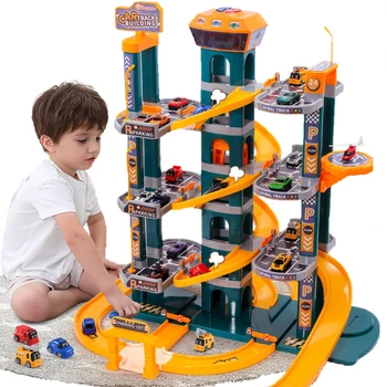 Electric Multilayer Car Parking Lot Track Toy Set Kids Diy Assembly ...