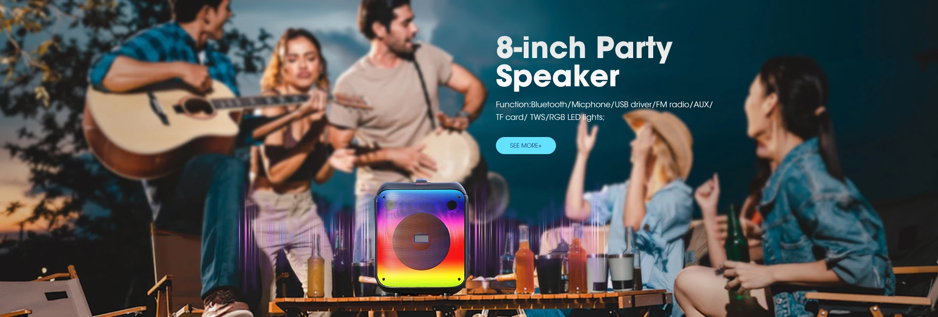 Novo mini alto-falante sem fio com iluminação RGB da moda com BT/USB/TF/AUX, alto-falante portátil para festas ao ar livre e ambientes internos
