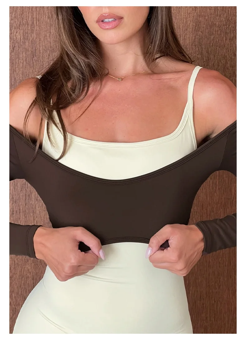 Breathable Womens Yoga Spandex Nylon Long Sleeve Deep V Neck Solid Shirt Outdoor Casual Wear — detail
