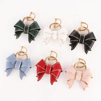 Wholesale Metal Key Rings Cute PU Leather Bowknot Pendant Keychain For Women Bag Car Key Accessories