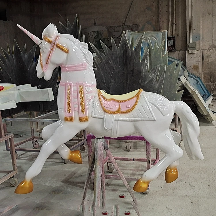 Christmas Life Size Unicorn Carousel Statue / Fiberglass Unicorn