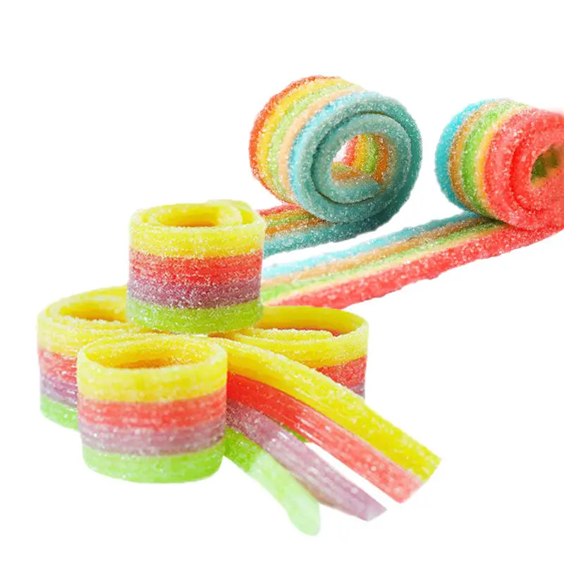 Wholesale Bulk Colorful Sugar Cotaed Fruit Flavor Sour Belt Gummy Candy