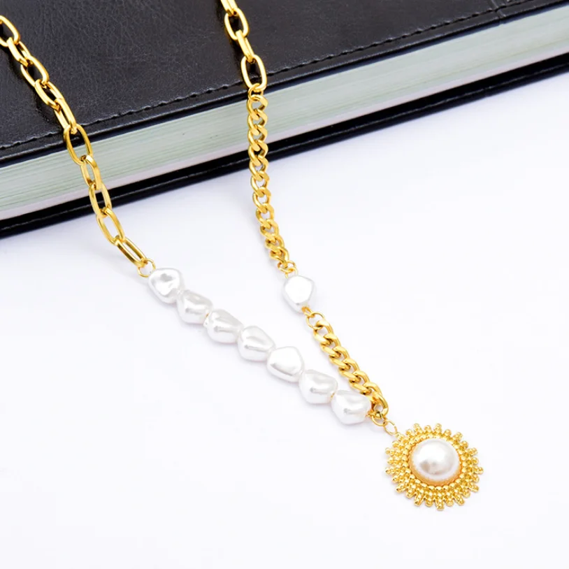 Stainless Steel Chain Simple Irregular Gold Filled Dainty Natural Freshwater Tahitian Pearl Necklace Jewelry Women