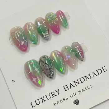 Wholesale 10pcs Hand Painted Gel Press Nails Beautiful Luxury Customized Design handmade press on nails