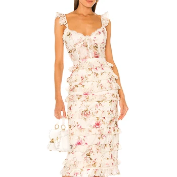 2021 Turkish Smoke Cheap Casual Women Cotton Elegant Casual Modest Floral Midi Ladies Long Dress