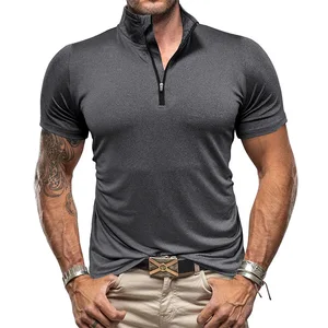 2026 Summer Outdoor Sports Fitness Zipper T-Shirt for Men Quick-Drying High Elastic Collar Solid Pattern Cross-Border Trade