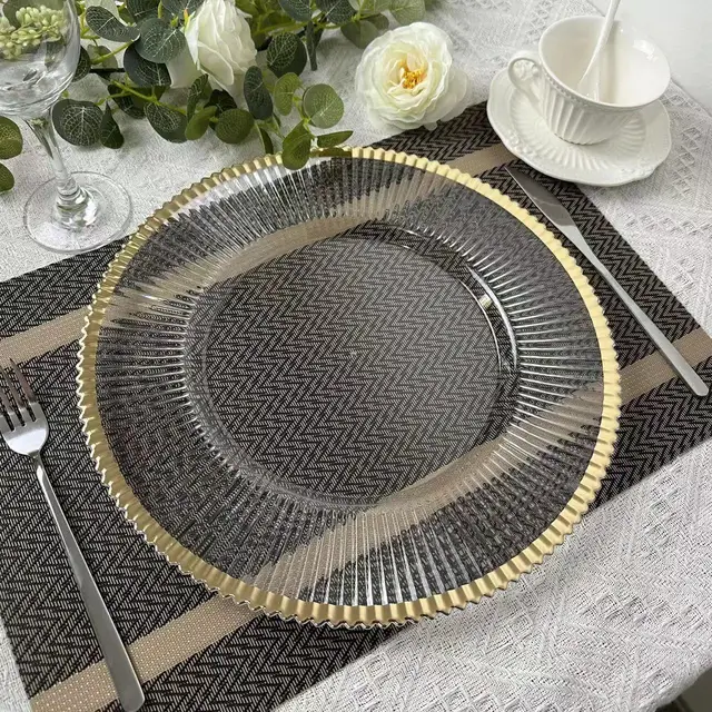 13 Inch Wedding Party Christmas Decoration Plate Factory Customization Clear wave Gold Rim Charger Plate