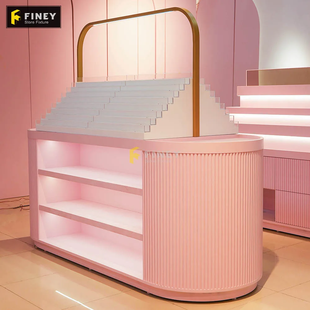 Factory Customized Cosmetic Center Island Display Table Mask Rack Multi-layer Storage Rack