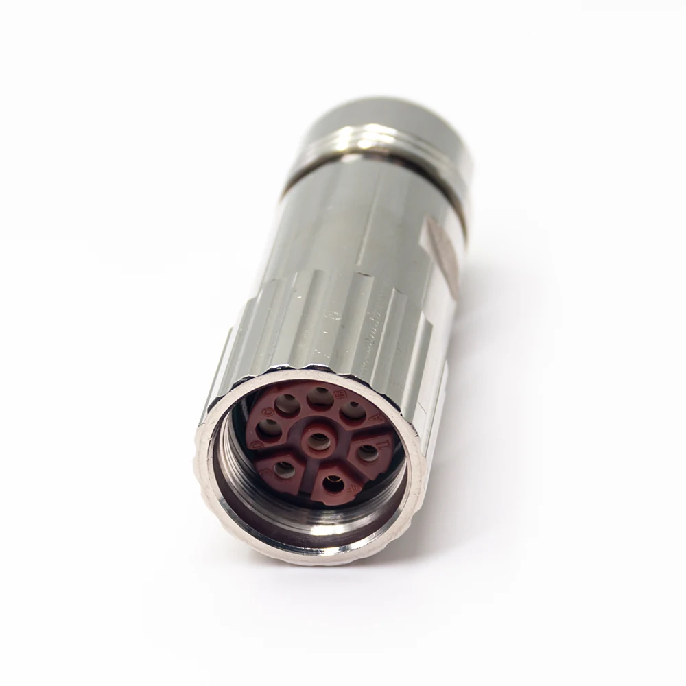 Hybrid Power M23 8Pin Power Plug Shield Female  Connector Waterproof IP67 Straight Metal Shell Connector