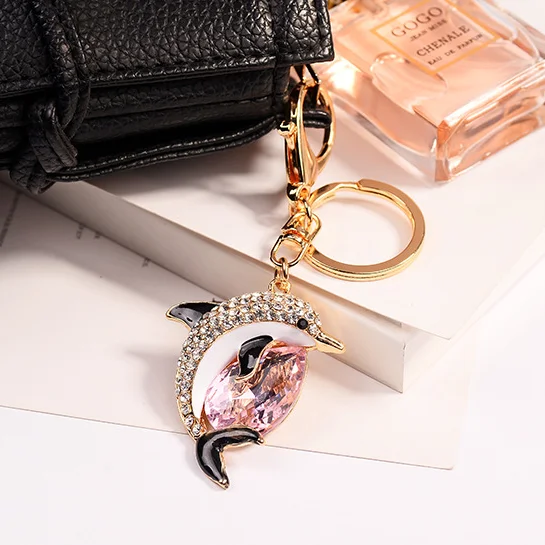 Модный металлический брелок в виде дельфина, Хрустальный брелок для ключей, аксессуары для рекламного подарка