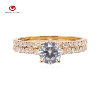 Manufacturer Fashional Beautiful 14K Yellow Gold 2 Sets of Rings 6.5mm Round Cutting Halo Moissanite Wedding Ring
