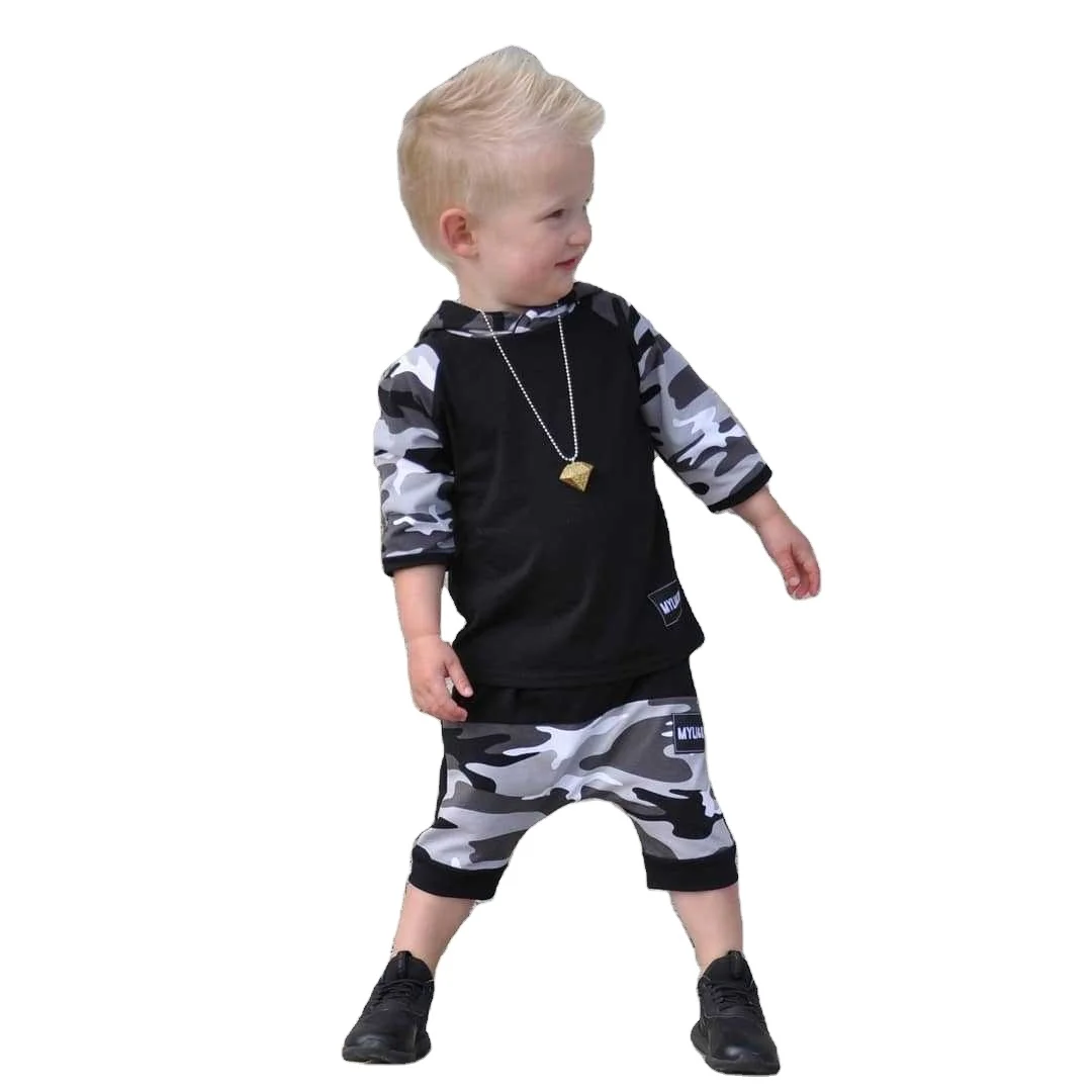 Toddler Kids Baby Boy Letter Hoodie T Shirt Tops+Camo Pants Outfits Clothes Set 