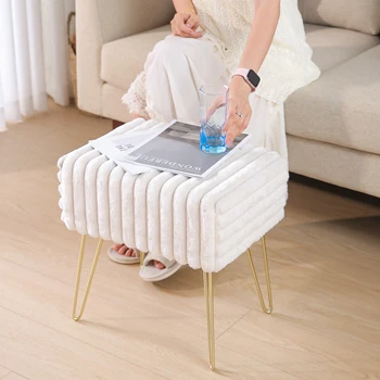 Makeup Stool with 4 Metal Legs for Room Living Room Bedroom Small Ottoman Stool