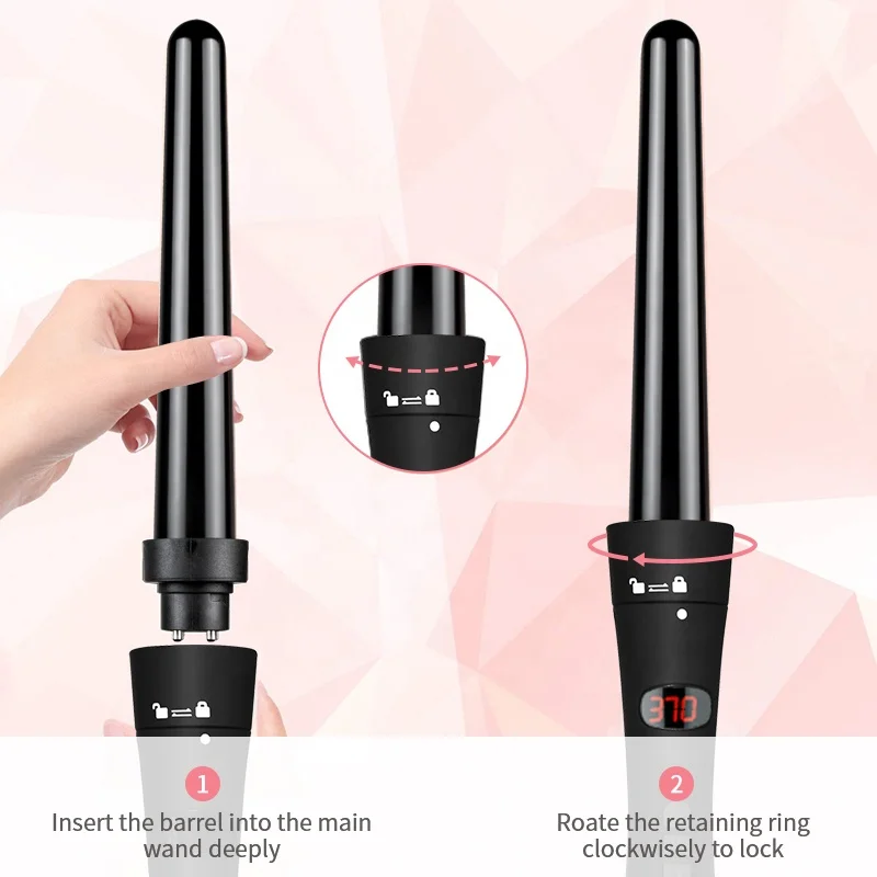 Hair Curler Wand With 6 Interchangeable Ceramic Barrels 3 Barrel Wave Curling Iron Wand Tong Set Automatic Rotating Curling Iron