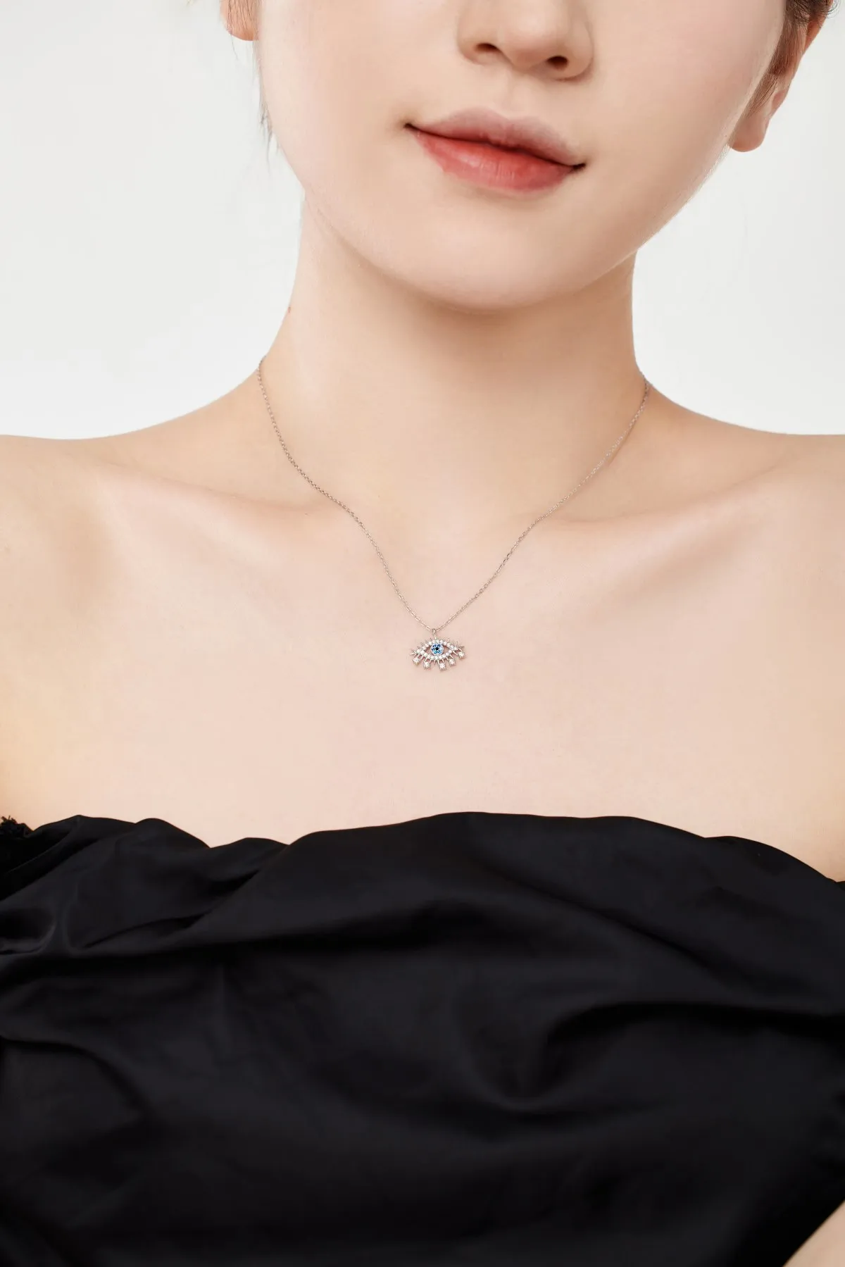 KAKODIY Fashion 925 Sterling Silver Chain Jewelry Necklace Zircon Cubic Zircon Pendant Blue Evil Eye Pendant Women's Necklace detail 3