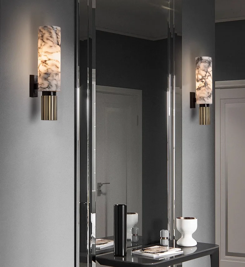 Minimalist Creative Alabaster Sconce Light Corridor Bedroom Bedside Marble Wall Lamps for Hotel