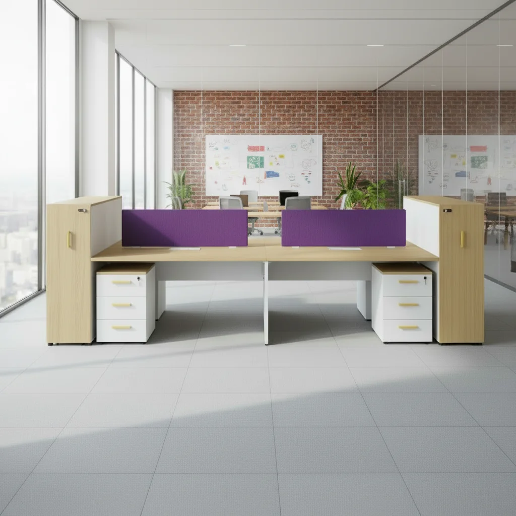 Double Row Executive Workstation System with Six-Person Office Layout and ABS-Connected Storage Cabinets 4