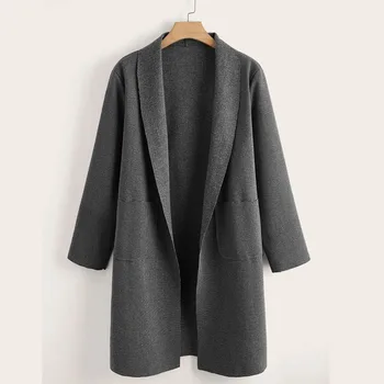 High quality autumn and winter shawl collar double pocket oversized casual coat trench coat women