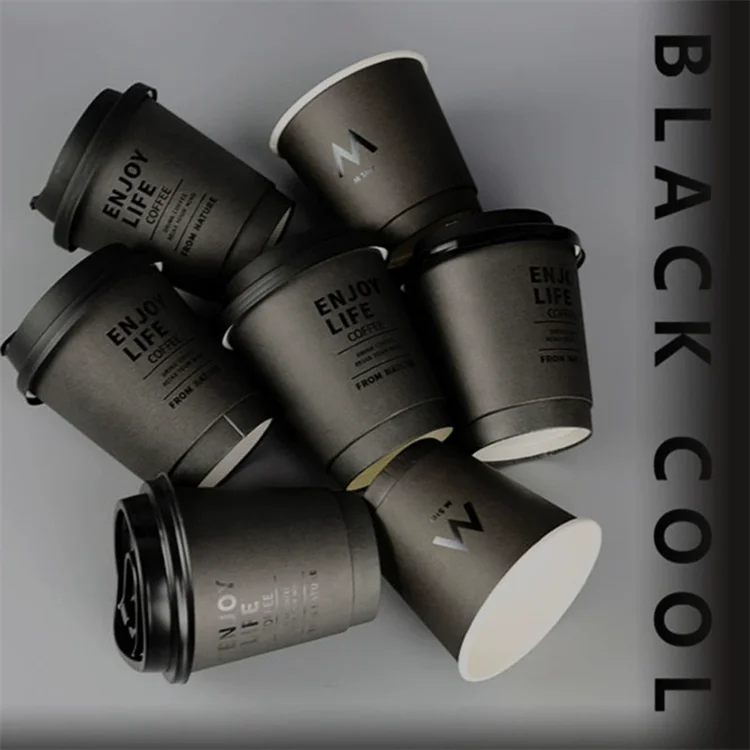 Custom Disposable Double Wall 12oz Paper Cups with Lids Water-Based Coating for Wine Mineral Water W