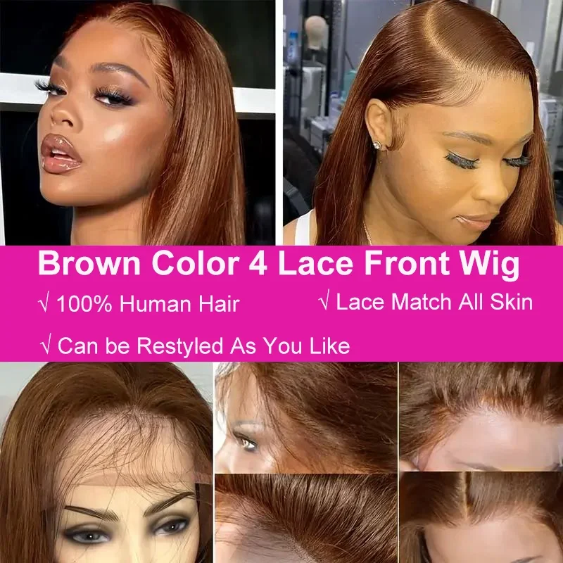 13x4 Lace Front Perücke Bob Echthaar Braun Glatt 180% Volldichte HD Lace Frontal Perücken_voghion.com
