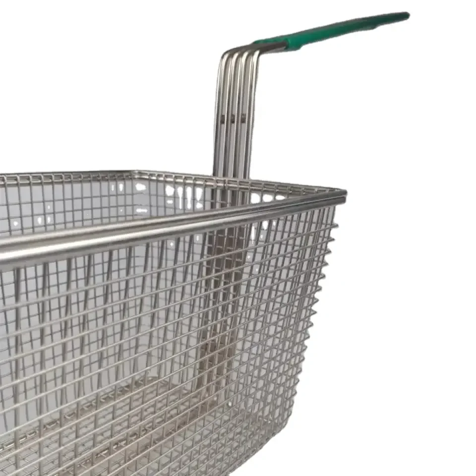 Perforated Strainer 304 Stainless Steel Non-stick Metal Frying Basket Rectangle Fry Chicken Basket KFC Fries Fryer Basket