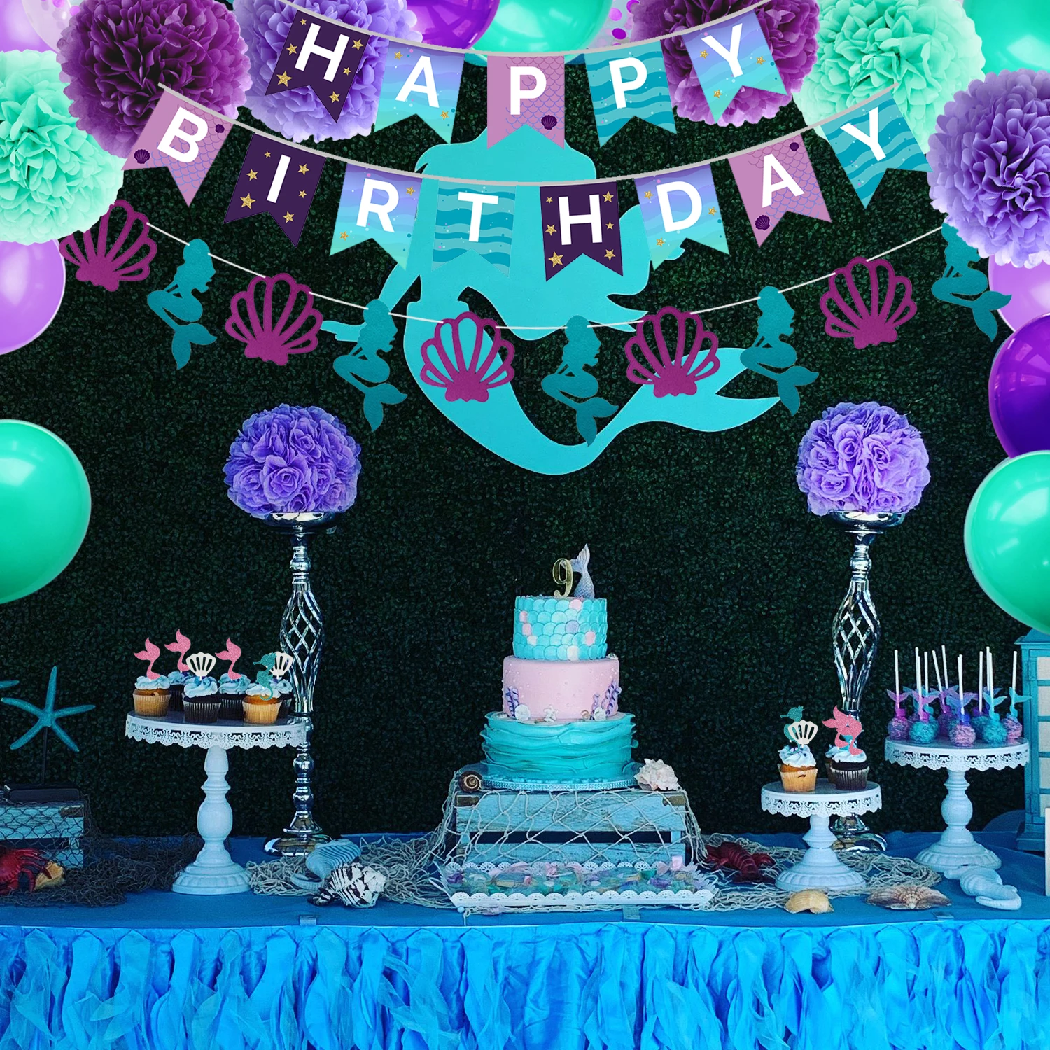 Mermaid Baby Purple And Turquoise Baby Shower Decorations Nicro