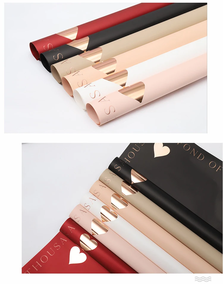 New Arrival Heart Gold Foil Flower Wrapping Paper Suppliers Thicken