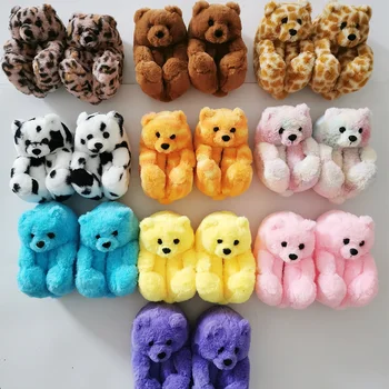 baby teddy slipper slide house shoes cute warm kids children teddy bear slippers plush