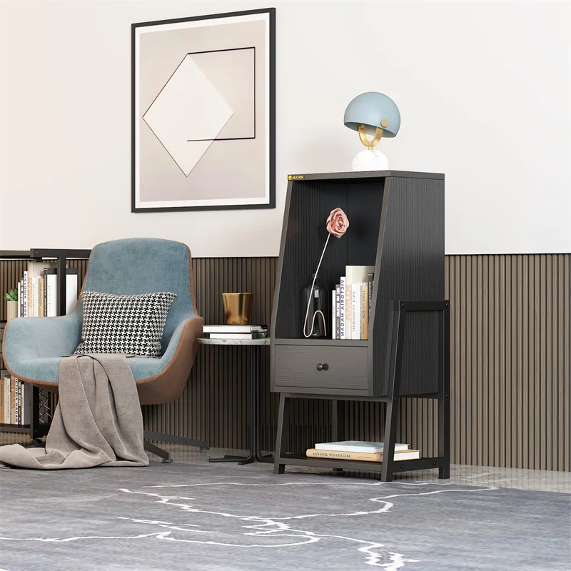 YQ FOREVER Wooden Storage Cabinet Bedside Table Storage Cube Dresser Bookcase Shelf Bedroom Living Room Furniture