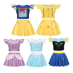 Two-Piece Princess Girls Swimwear Tankini Set Factory-Direct Summer Surf Beach Bathing Suits with Ruffles for Kids