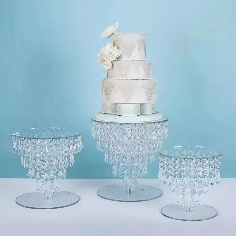 Wholesale Cake Stands Set With 3 Pieces Acrylic Christmas Day Acrylic Cup Cake Display Stands For Wedding