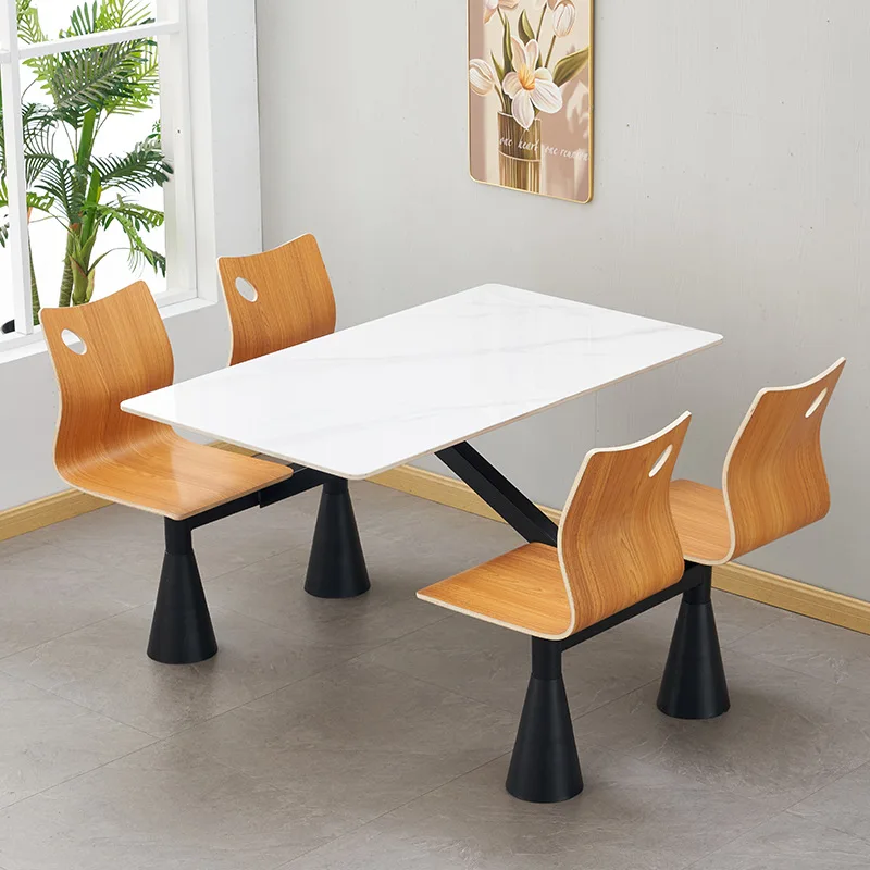Factory Wholesale Canteen Table with 4 People Seater Panel Sheet Plywood Chair for Cafeteria Table Set with Chairs