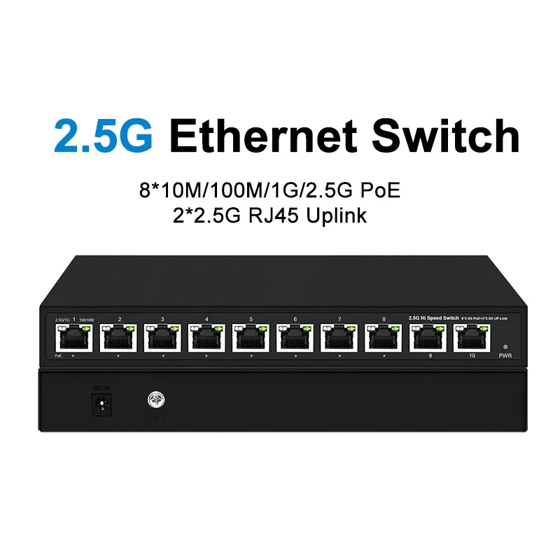 10 RJ45 Port 2.5G Switch 100/1000/2500Mbps 802.3AF/AT/BT Unmanaged Network POE Switch details