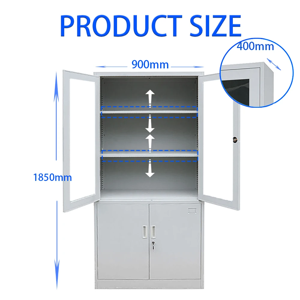 Metal Storage Cabinet with Lockable Glass Door 2 Adjustable Shelves Heavy-Duty for Home Office, Kitchen, Pantry Organizer