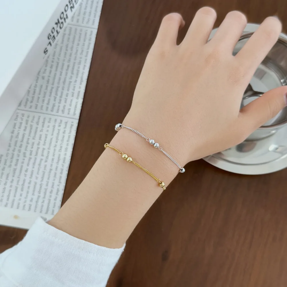 KAKODIY Minimalistic Design Fine Jewelry Rhodium Plated 18K Gold 925 Sterling Silver Chain Ring Glossy Bead Bangle and Bracelet detail 3