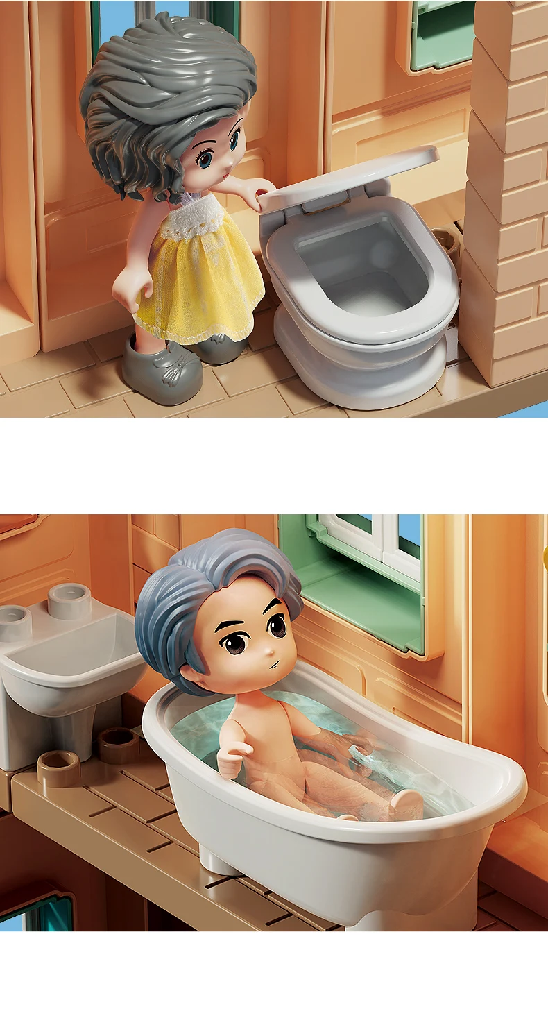 FEELO2024, новый 382 шт., строительные блоки для виллы, Прямая продажа с фабрики, трехэтажный Солнечный двор, строительные блоки для виллы для детей