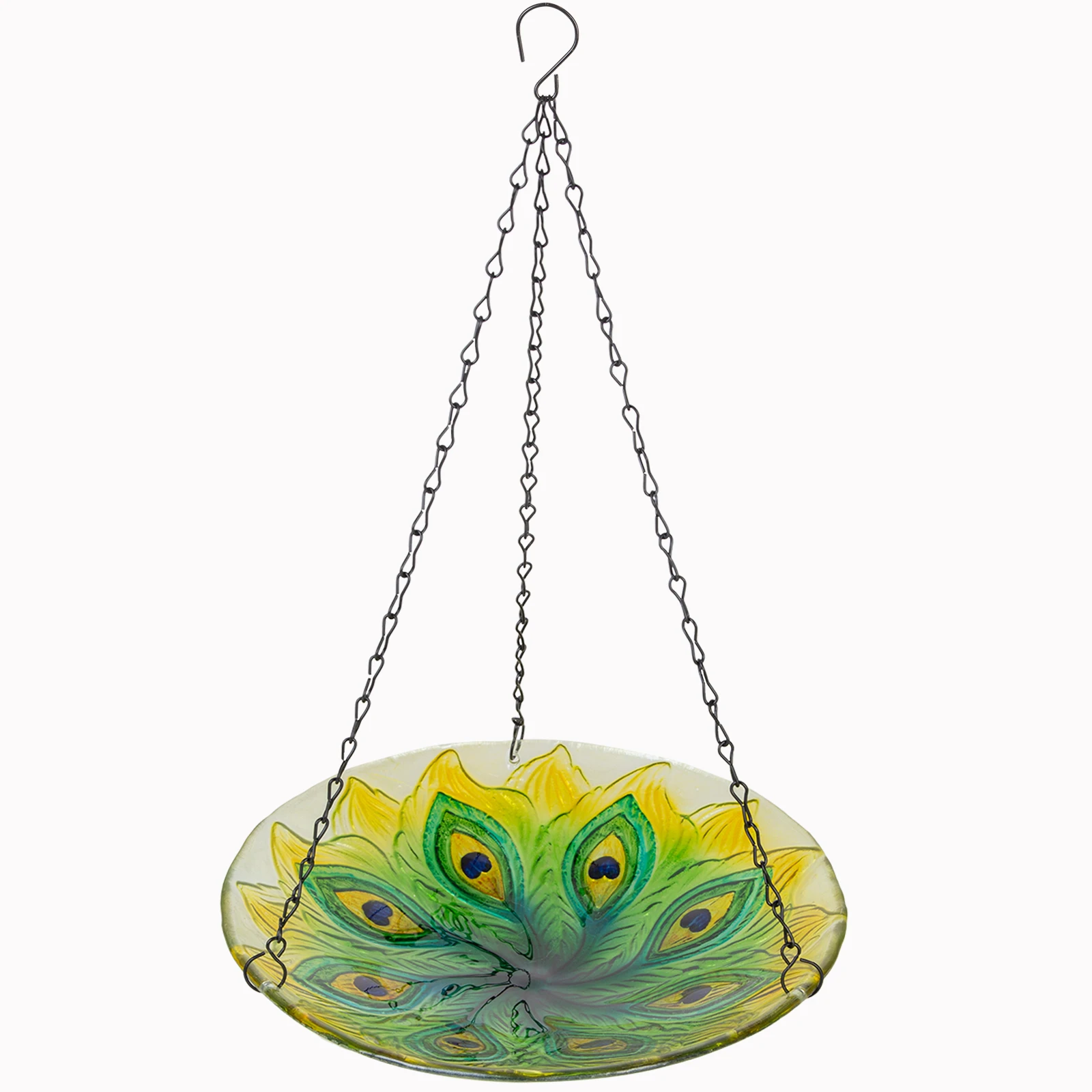 Hanging Bird Bath Outdoor Glass Bowl Feeder Peacock Outside Glass Birdbaths for Patio Yard