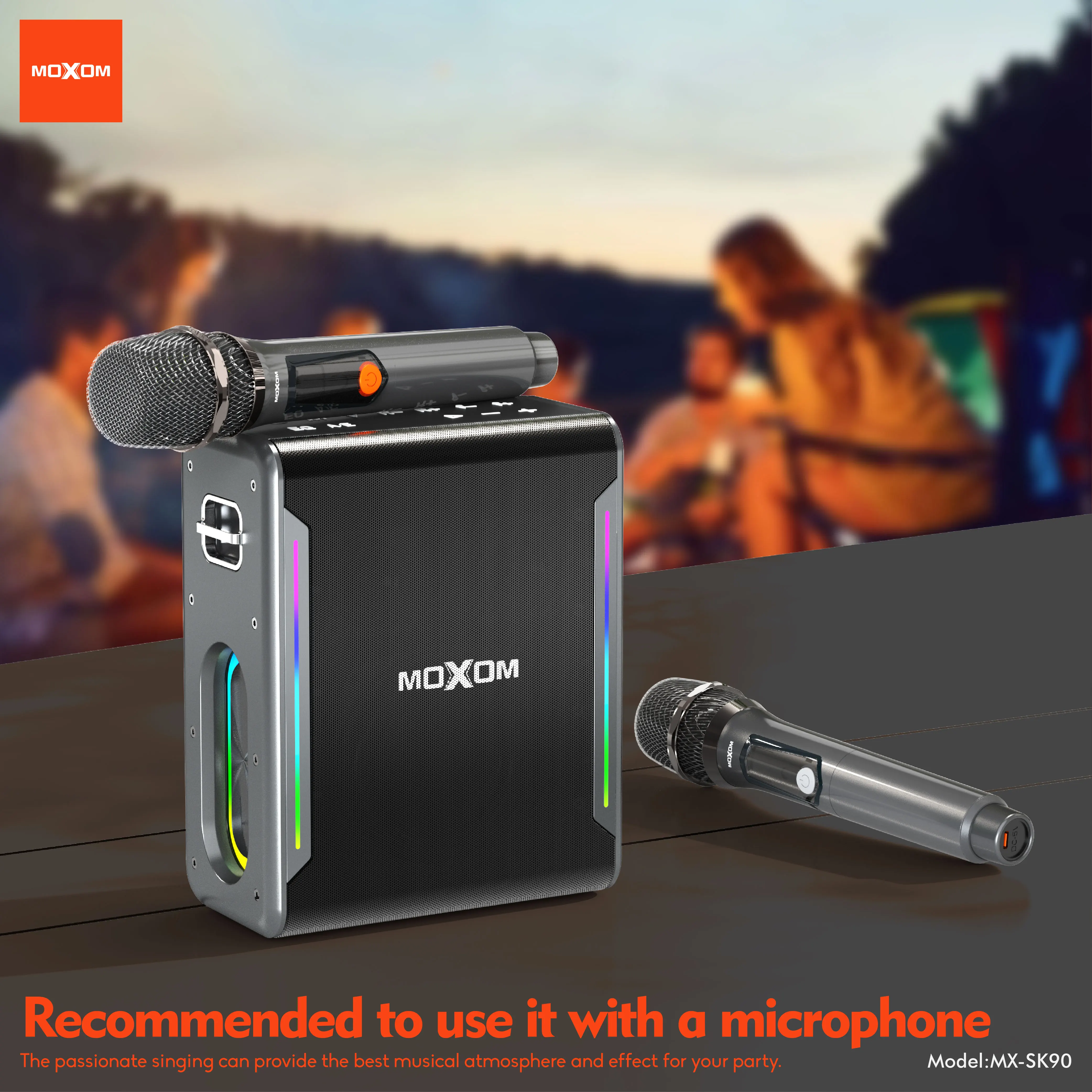 80W Portable Wireless Karaoke Speaker with RGB Lights for Outdoor