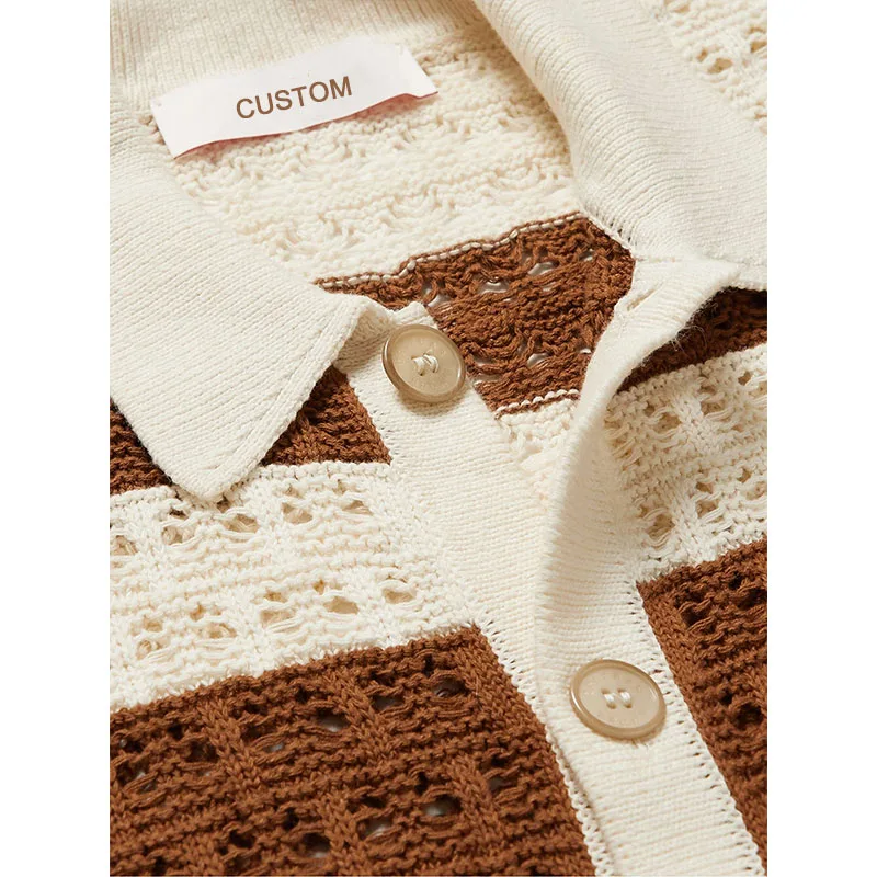 Brown Mesh Striped Crochet Knit Cotton Linen Blend Sweaters Men Short  Sleeve Knitted Tee Shirt Polo Knitwear - Buy Short Sleeve Shirts,Men T  Shirt,Men