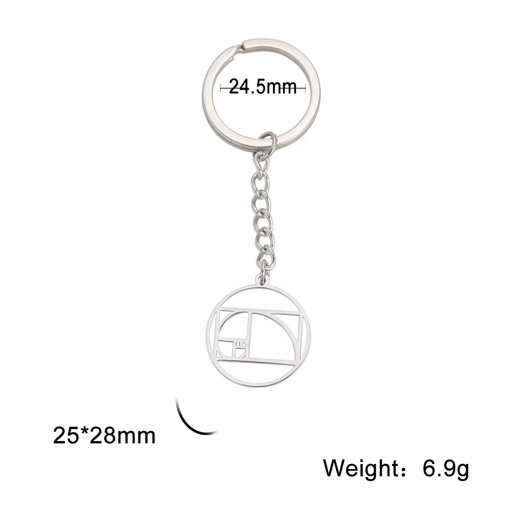 Fibonacci Spiral Pendant Keychain Sacred Geometry Golden Ratio Symbol Stainless Steel Minimalism Keyring for Men Women
