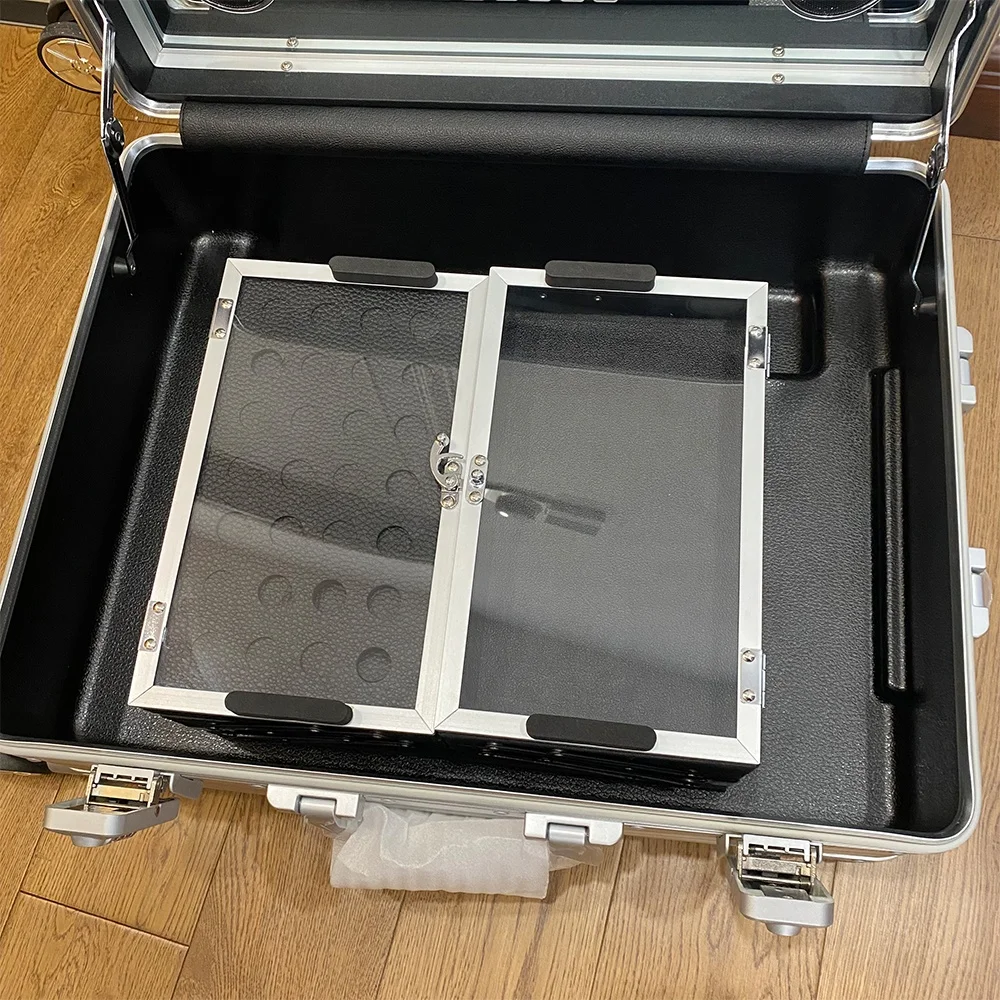 Borsa per trucchi con specchio 3 colori, luce LED, borsa cosmetica da viaggio con specchio LED, borsa per trucchi portatile con divisori regolabili, organizer per trucchi per viaggi e viaggi d'affari